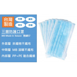 台灣製造成人平面口罩(50入/包)(藍色)